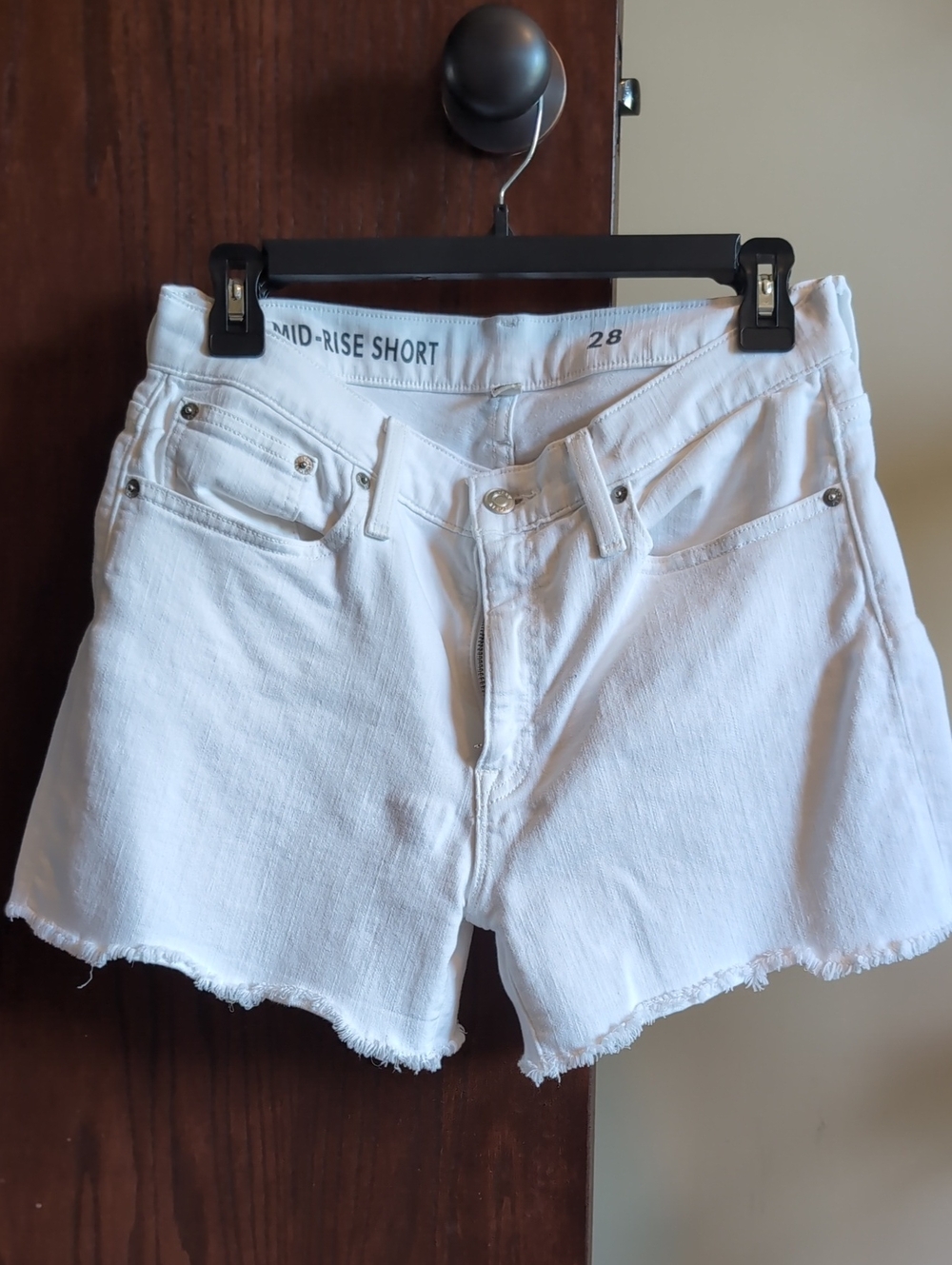 Mid-Rise White Denim Shorts - Size 28